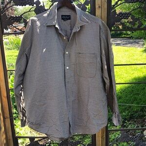 Eddie Bauer 100% cotton brown check long sleeve shirt size XL